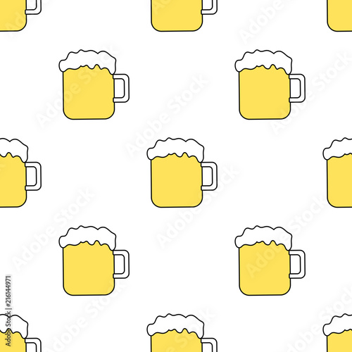 Seamless pattern with beer mug on the white background.