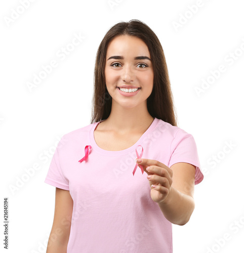 Beautiful woman holding pin...