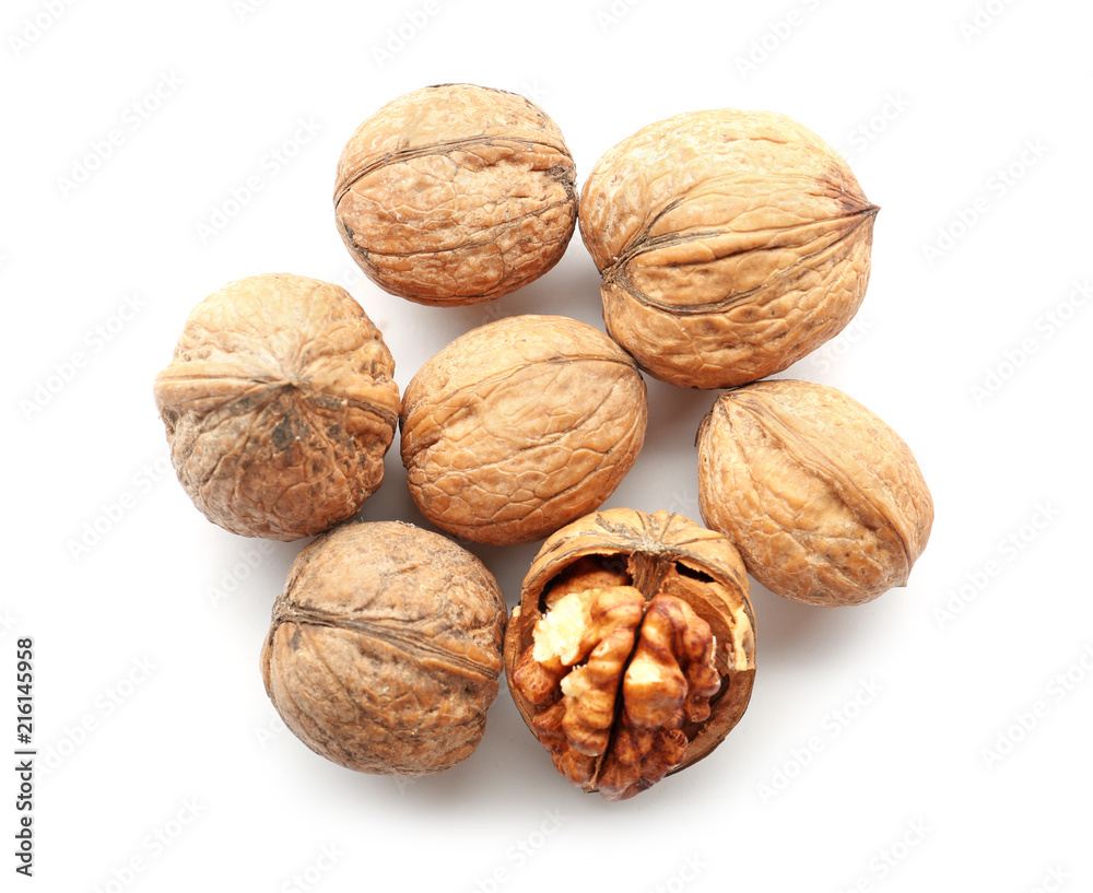 Tasty walnuts on white background Tasty walnuts on white background