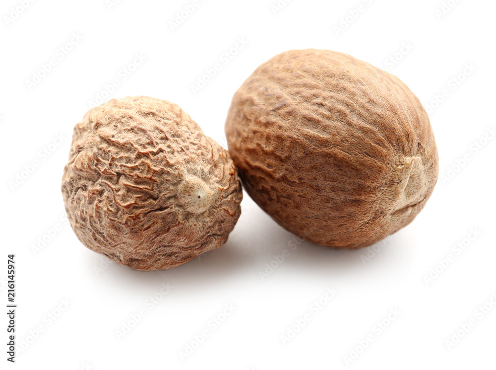 Nutmegs on white background Nutmegs on white background