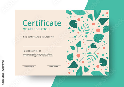 Certificate of appreciation template design. Elegant business diploma layout for training graduation or course completion. Vector background illustration.
