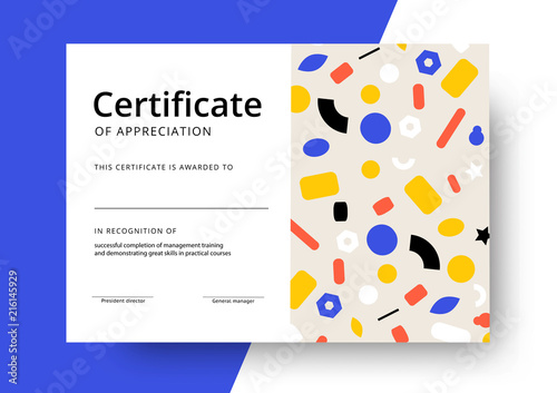 Certificate of appreciation template design. Elegant business diploma layout for training graduation or course completion. Vector background illustration.
