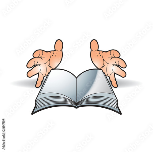 silver color opened book with two hands vector drawing