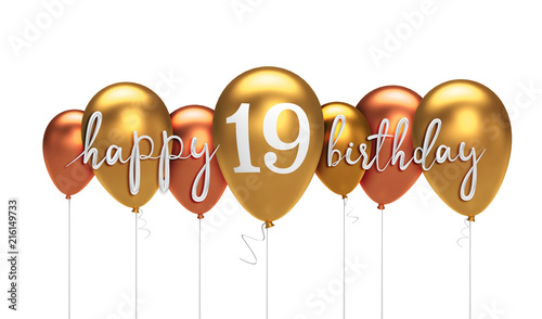Canvas Print Happy 19th birthday gold balloon greeting background