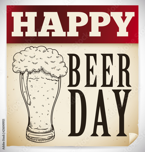 Loose-leaf with Beer in Hand Drawn Style for Beer Day, Vector Illustration