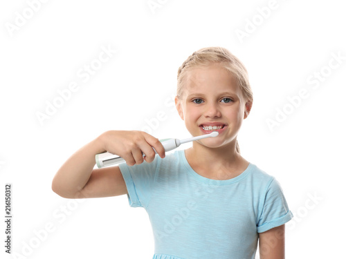 Cute little girl brushing t...