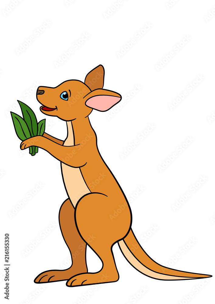 Cartoon animals. Little cute baby kangaroo smiles. Stock Vector | Adobe  Stock