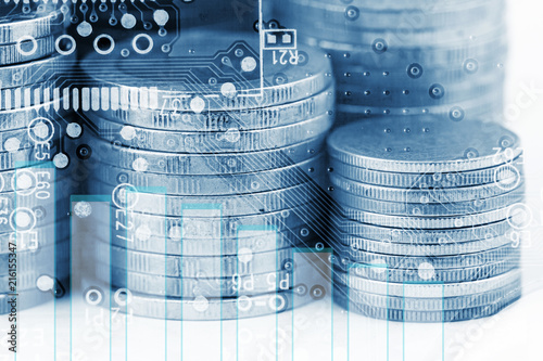 Stack of coins with growing graph for business finance concept