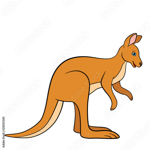 Cartoon animals. Cute beautiful kangaroo smiles.