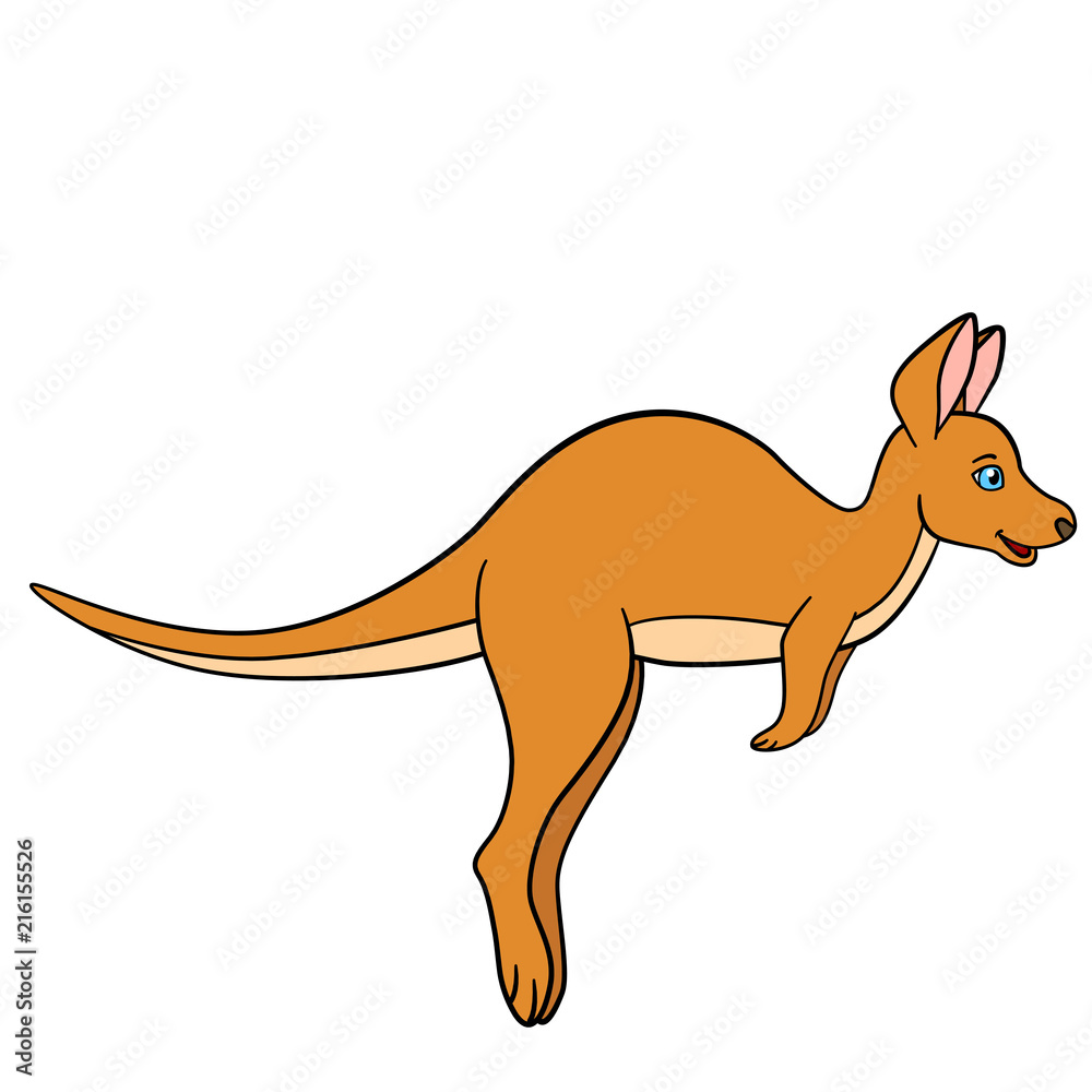 Cartoon animals. Little cute baby kangaroo runs. Stock Vector | Adobe Stock