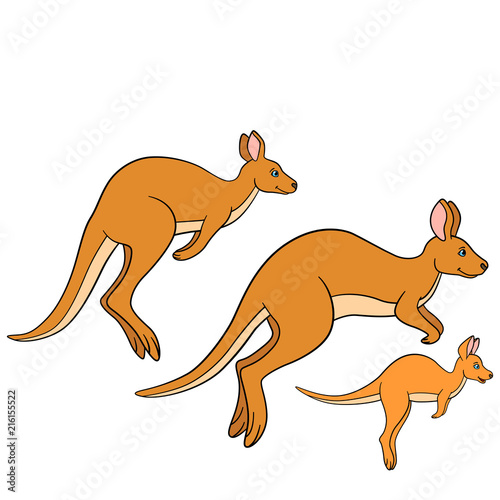 Cartoon animals. The kangaroo family runs.