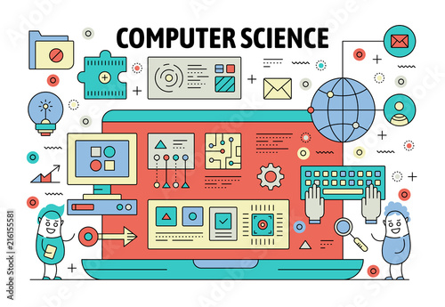 Vector thin line computer science poster banner