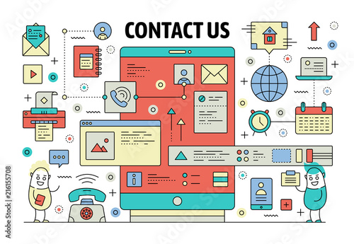 Vector thin line art contact us poster banner