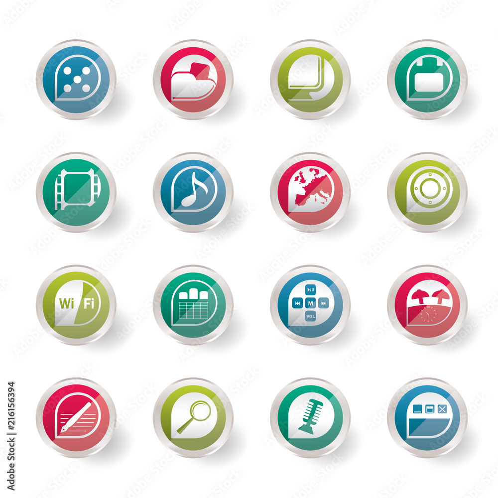 Stylized Phone Performance, Internet and Office Icons over colored background - Vector Icon Set Stylized Phone Performance, Internet and Office Icons over colored background - Vector Icon Set