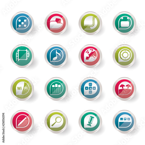 Stylized Phone Performance, Internet and Office Icons over colored background - Vector Icon Set 
