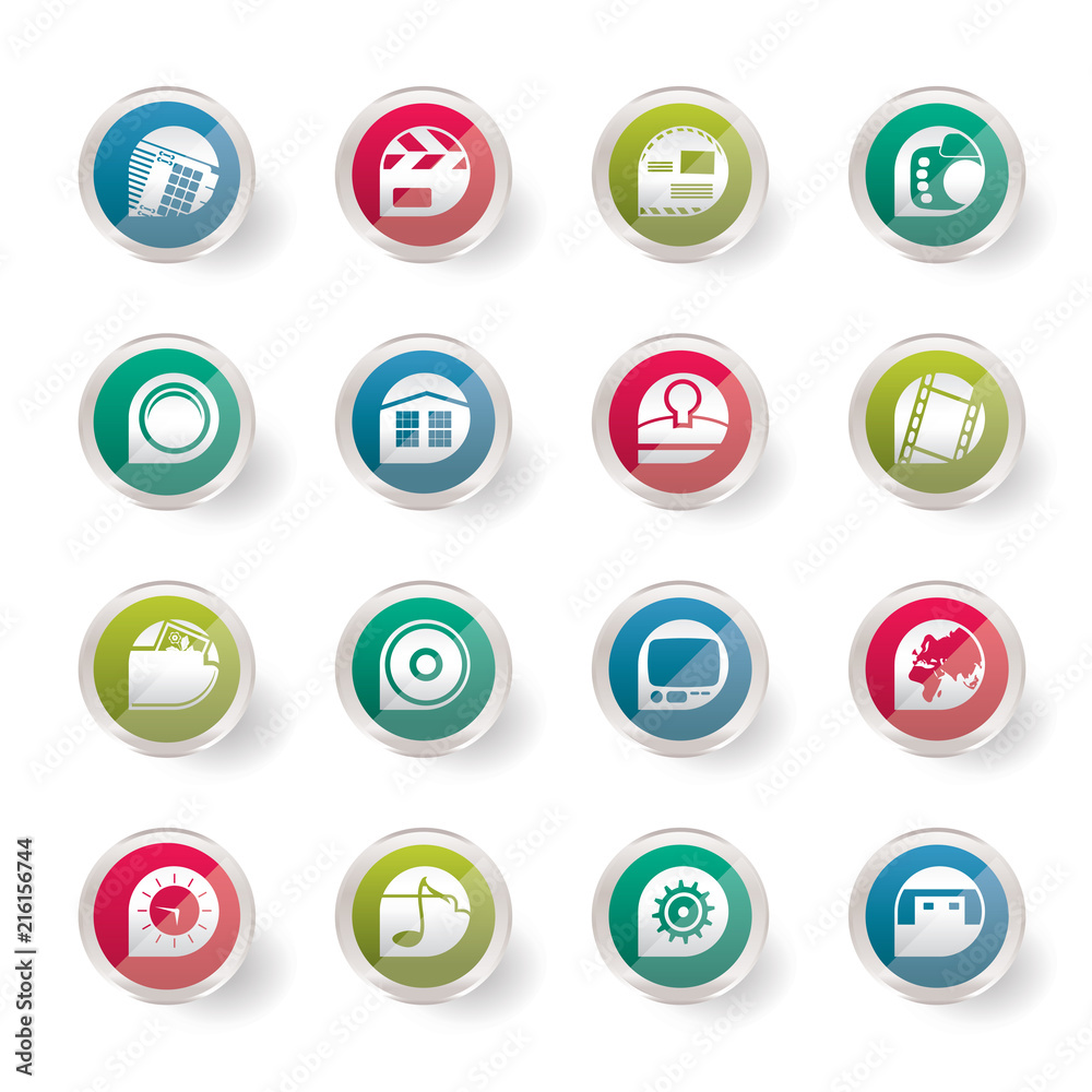 Stylized Internet, Computer and mobile phone icons over colored background - Vector icon set Stylized Internet, Computer and mobile phone icons over colored background - Vector icon set