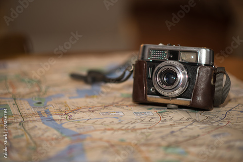 NYC map and vintage camera photo
