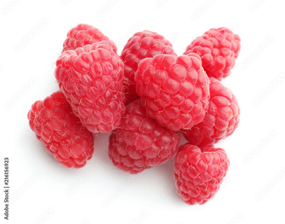 Sweet ripe raspberries on white background Sweet ripe raspberries on white background
