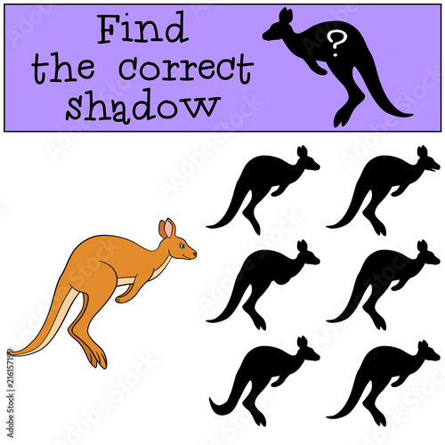 Educational game: Find the correct shadow. Little cute kangaroo.