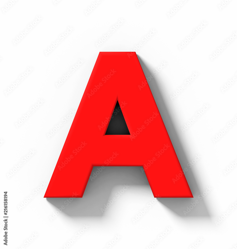letter A 3D red isolated on white with shadow - orthogonal projection letter A 3D red isolated on white with shadow - orthogonal projection