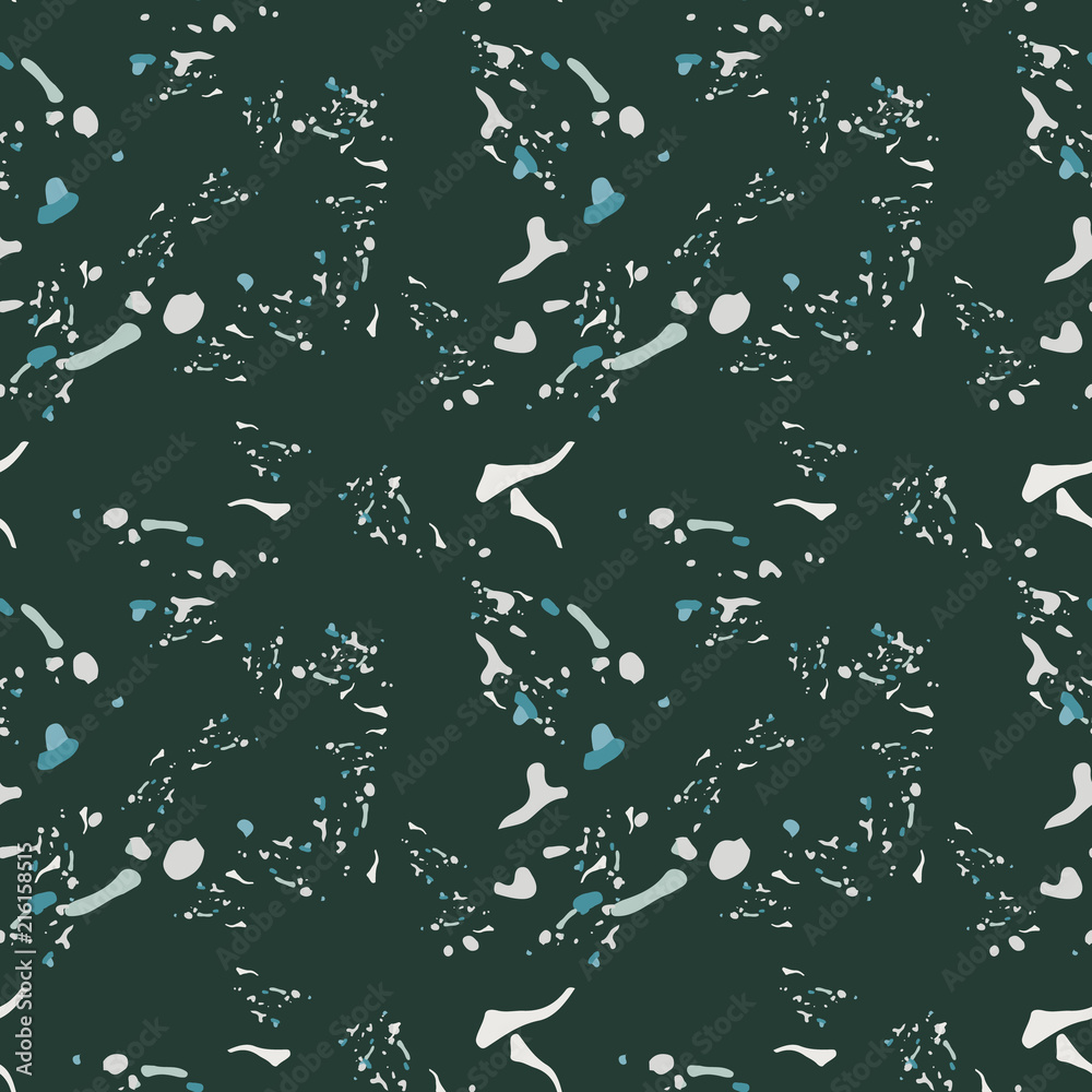 UFO military camouflage seamless pattern in green and different shades of beige and blue colors