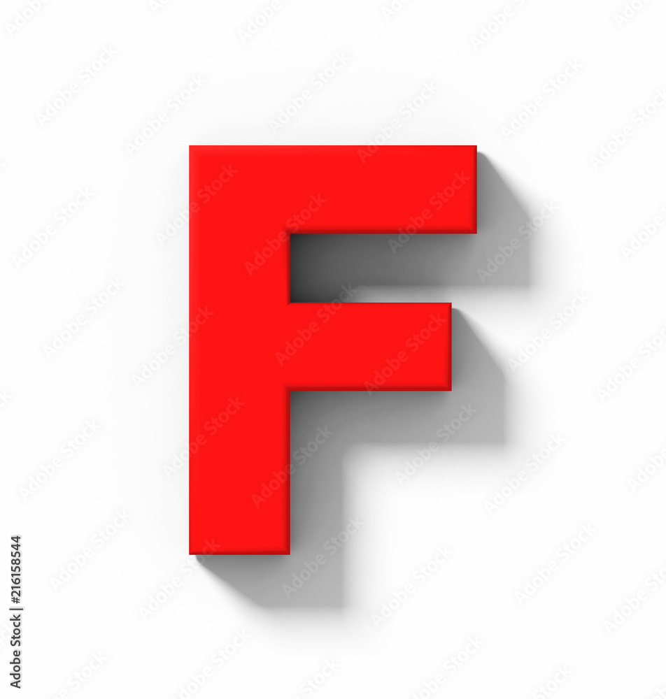 letter F 3D red isolated on white with shadow - orthogonal projection
