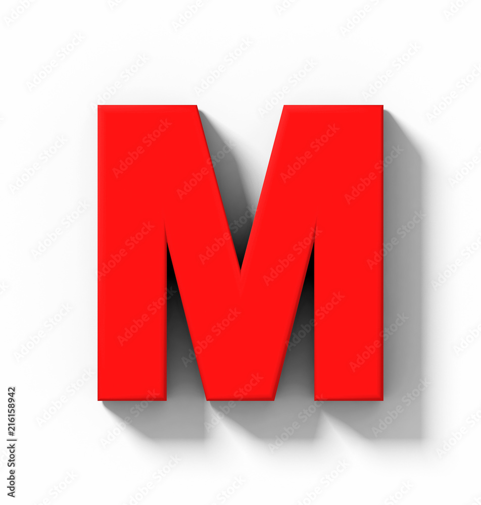 letter M 3D red isolated on white with shadow - orthogonal projection letter M 3D red isolated on white with shadow - orthogonal projection