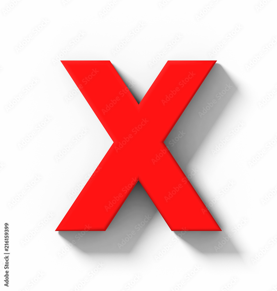 letter X 3D red isolated on white with shadow - orthogonal projection letter X 3D red isolated on white with shadow - orthogonal projection