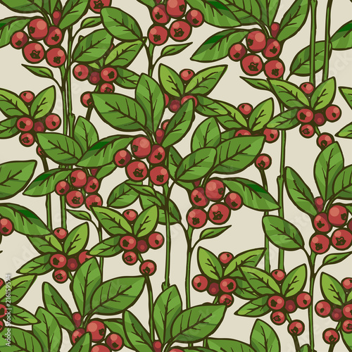 Seamless hand drawn texture with red lingonberry Eps-8 vector