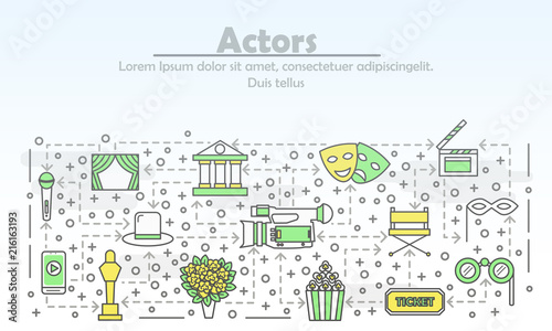 Vector thin line art actors poster banner template