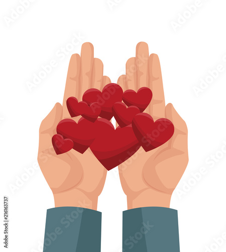Hands with hearts charity and share love vector illustration graphic design