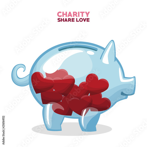 Piggy glass with hearts inside vector illustration graphic design