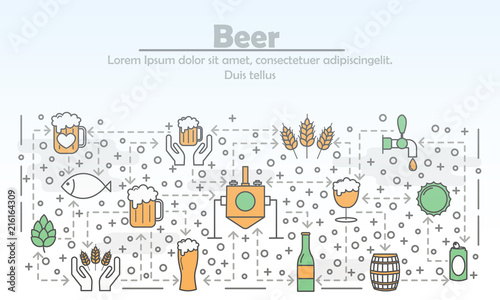 Vector thin line art beer poster banner template