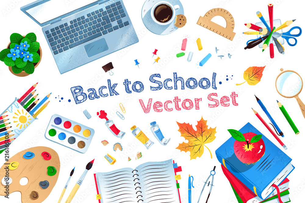 Fototapeta premium Top view Back to School vector set