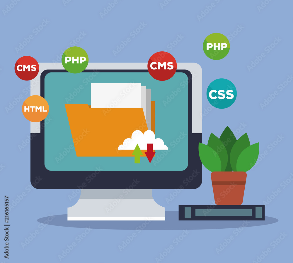 Programming computer with folder and symbols vector illustration graphic design Programming computer with folder and symbols vector illustration graphic design