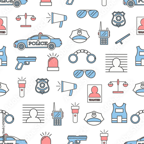 Vector thin line art police seamless pattern