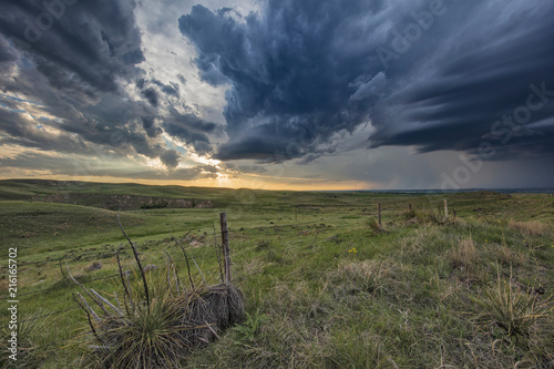 Thunderstorm forms at sunset over rural Ogallala, Nebraska, US photo