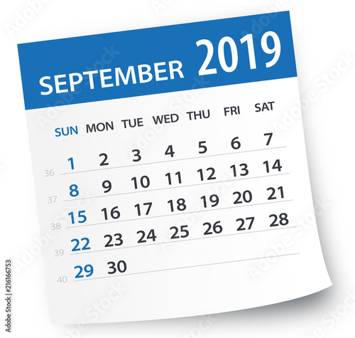 September 2019 Calendar Leaf - Vector Illustration