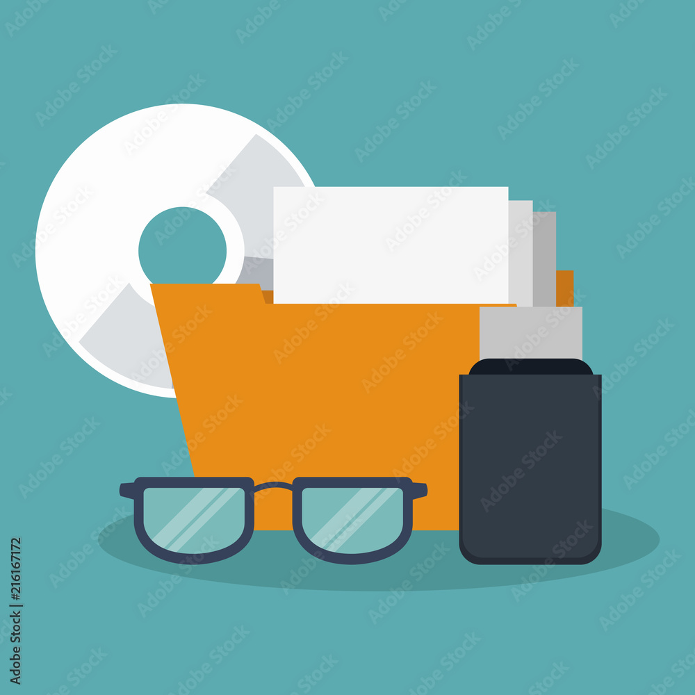 Folder and glasses with cd rom vector illustration graphic design Folder and glasses with cd rom vector illustration graphic design