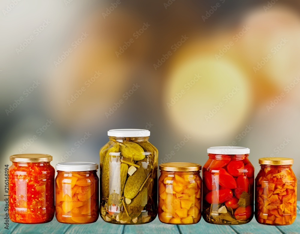 Home Canning Jars of Summer Harvest Vegetable Home Canning Jars of Summer Harvest Vegetable
