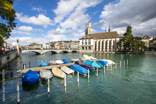 Limmat and Grossmuenster, Zurich