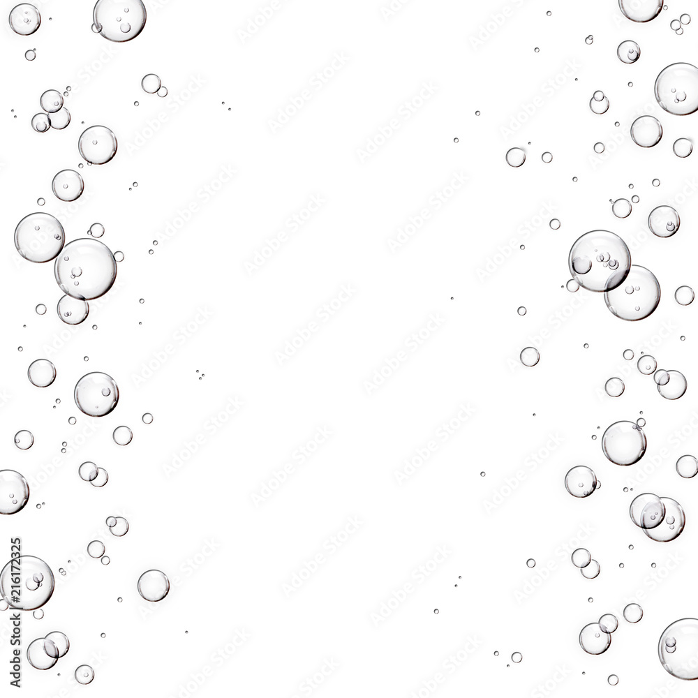 Bubbles or skincare serum frame with copy space on white background Bubbles or skincare serum frame with copy space on white background