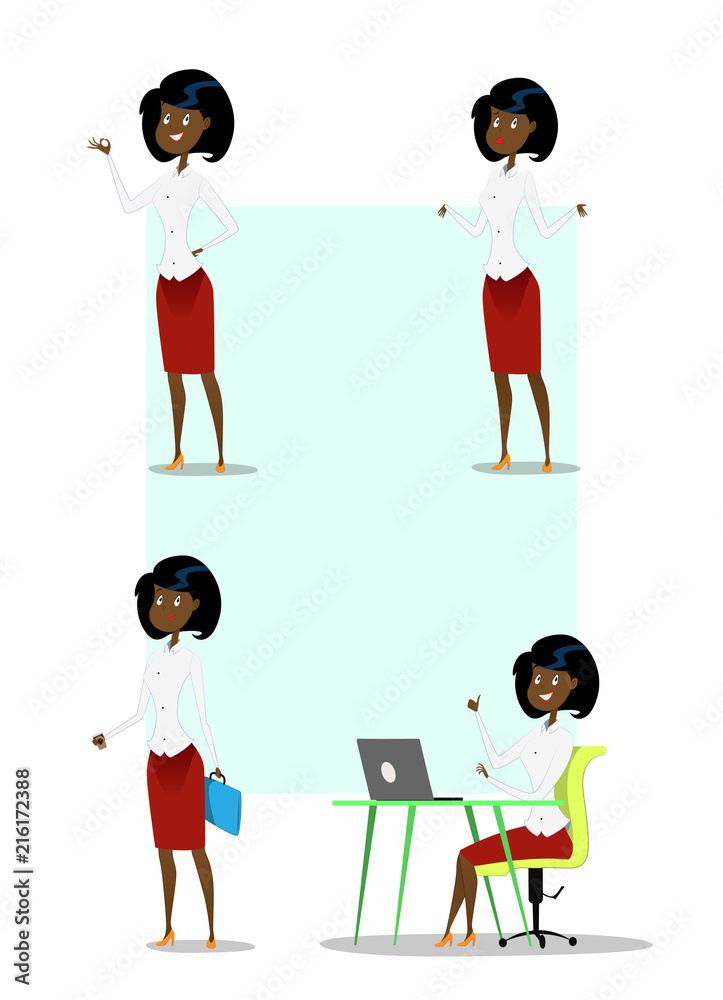 Set of cartoon business woman showing different gestures Set of cartoon business woman showing different gestures