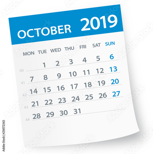 October 2019 Calendar Leaf - Vector Illustration