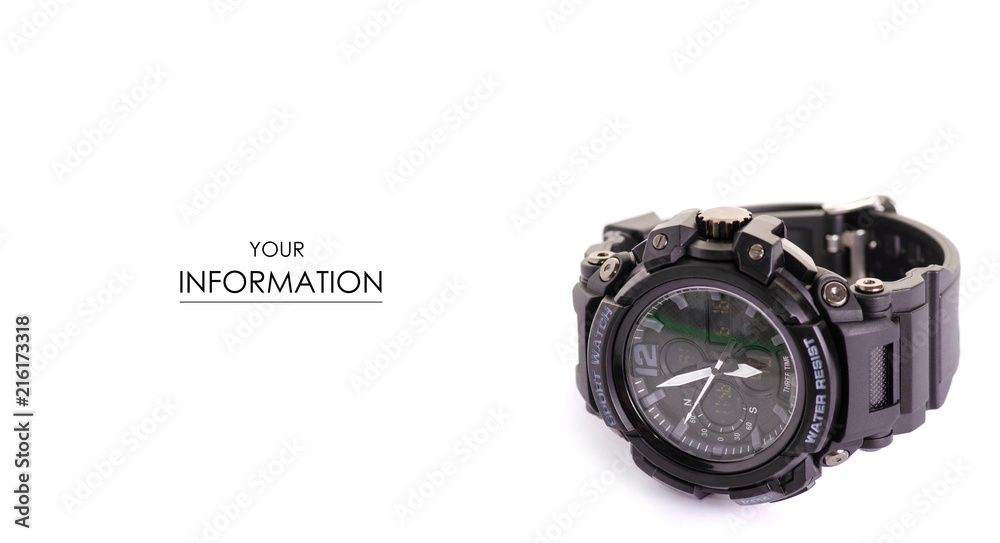 Sports man's watch pattern on a white background isolation Sports man's watch pattern on a white background isolation