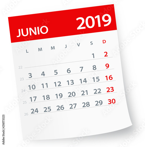 June 2019 Calendar Leaf - Vector Illustration. Spanish version