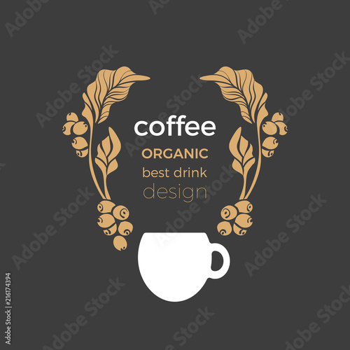 Vector template. Logo of coffee tree, cup, bean