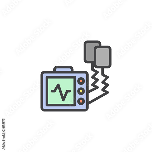 Defibrillator machine filled outline icon, line vector sign, linear colorful pictogram isolated on white. Automated external defibrillator symbol, logo illustration. Pixel perfect vector graphics