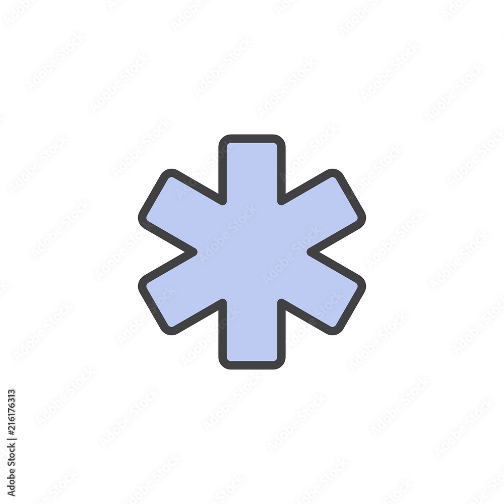 Hospital filled outline icon, line vector sign, linear colorful pictogram isolated on white. Medical star symbol, logo illustration. Pixel perfect vector graphics Hospital filled outline icon, line vector sign, linear colorful pictogram isolated on white. Medical star symbol, logo illustration. Pixel perfect vector graphics