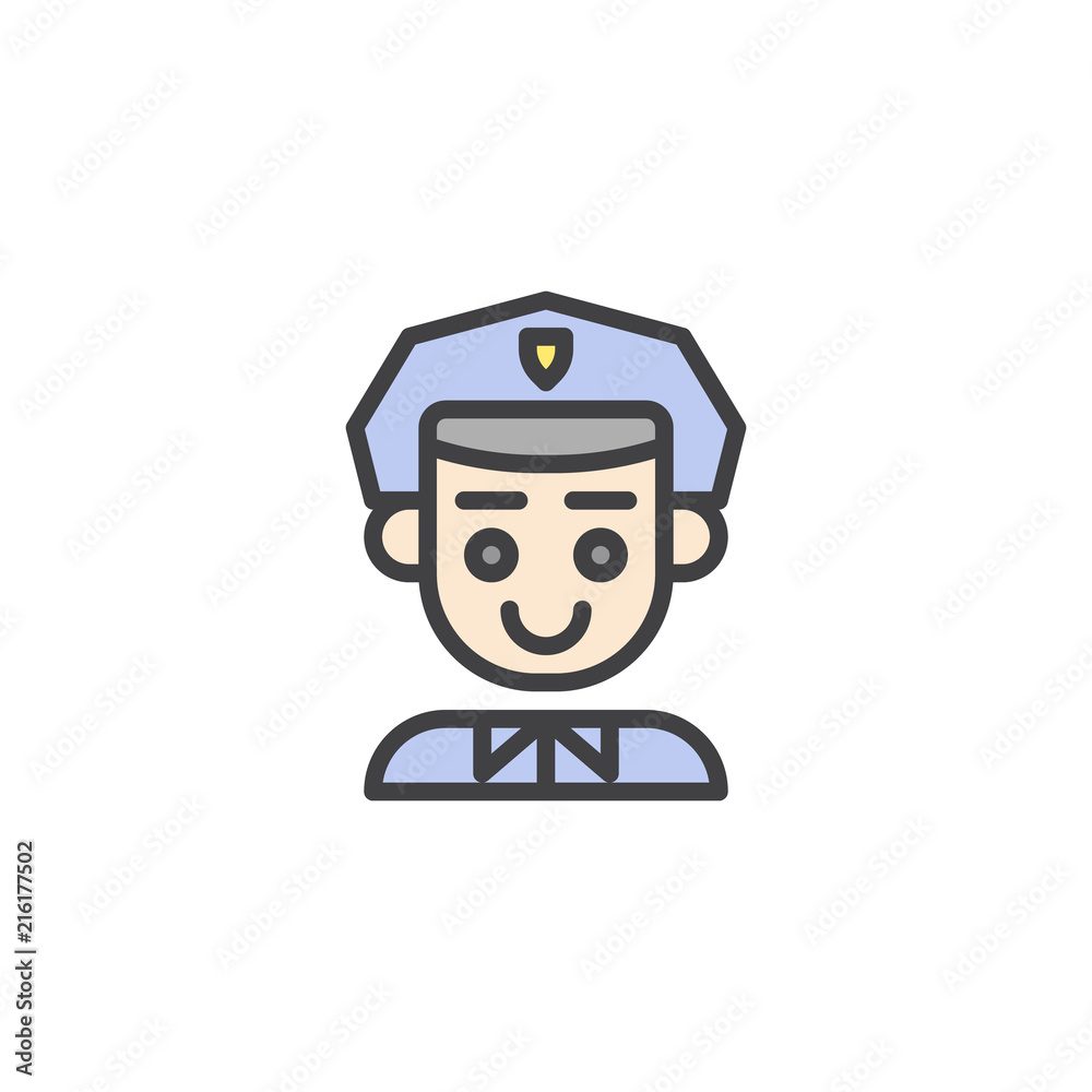 Police Officer filled outline icon, line vector sign, linear colorful pictogram isolated on white. Police man symbol, logo illustration. Pixel perfect vector graphics